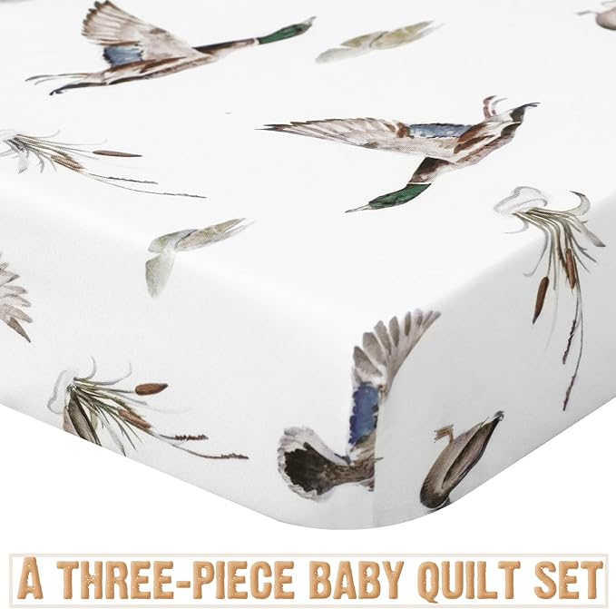 3 Pieces Mallard Duck Nursery Crib Bedding Set for Girls Boys Mallard Duck Baby Standard Size Bedding Sets with Comforter Fitted Sheet Crib Skirt