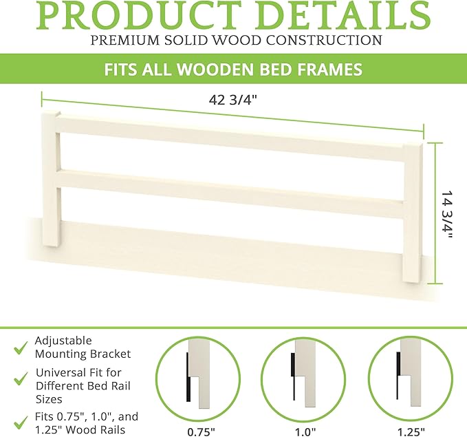 CC KITS Safety Guard Rail for Baby, Kids, and Children - Solid Wood Safety Bed Rail for Toddlers - Easy Installation - Premium Protection for Bunk, Twin, Full, Queen and King Size Beds - (Ivory Lace)
