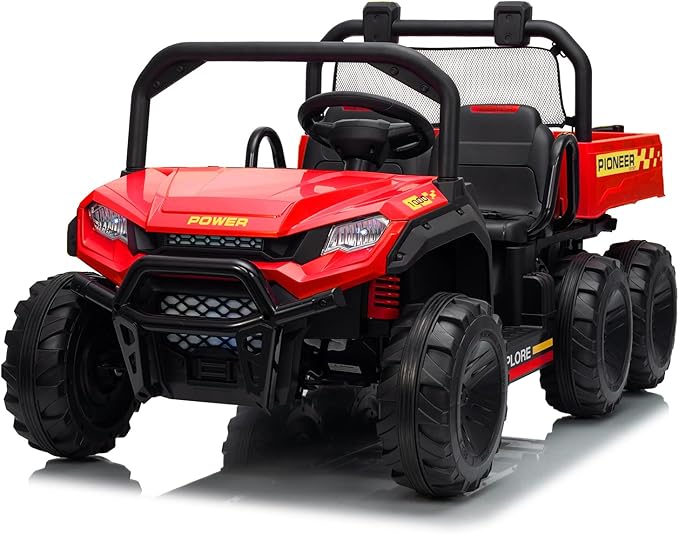 24V 4WD Electric Ride-on Dump Truck for Kids, 2-Seater with Parental Remote Control, 3 Speeds, All-Terrain Off-Road Toy Car for Boys Girls, Red