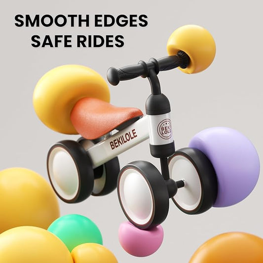 BEKILOLE Balance Bike Toys for 1 Year Old Boy Gifts, 12-24 Month Toddler Balance Bike, No Pedal 4 Silence Wheels&Soft Seat First Riding on Toys, One Year Old Boy Birthday Gifts, White & Brown