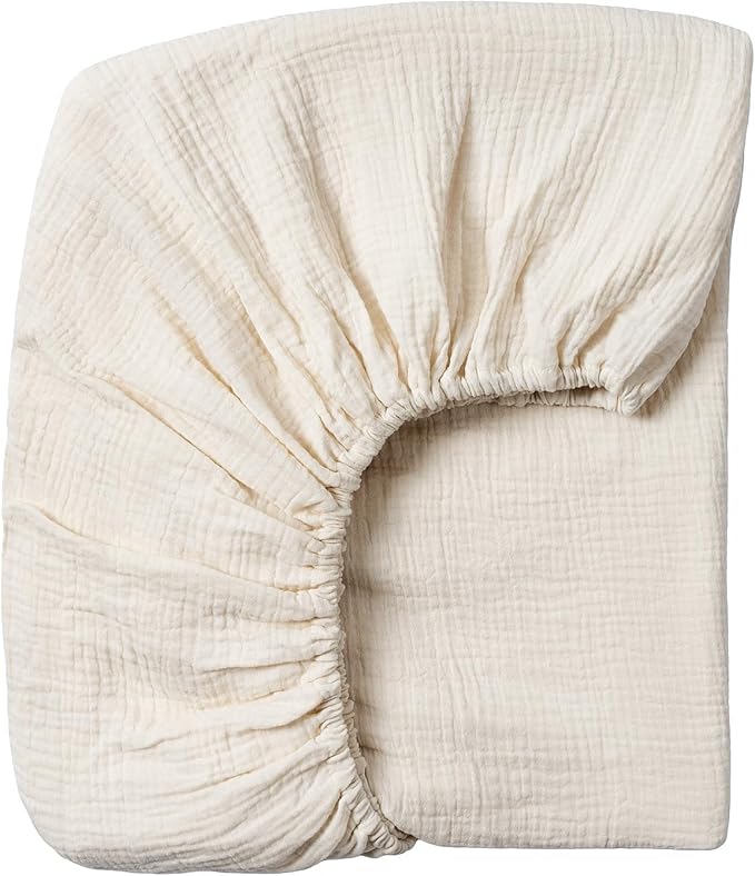 Meracorallo Muslin Crib Sheet, 100% Cotton Fitted Crib Sheet 28x52 Soft and Breathable Baby Boys Girls Cover for Standard Crib and Toddler Mattresses, Cream