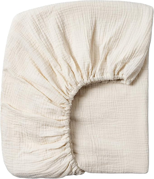 Meracorallo Muslin Crib Sheet, 100% Cotton Fitted Crib Sheet 28x52 Soft and Breathable Baby Boys Girls Cover for Standard Crib and Toddler Mattresses, Cream