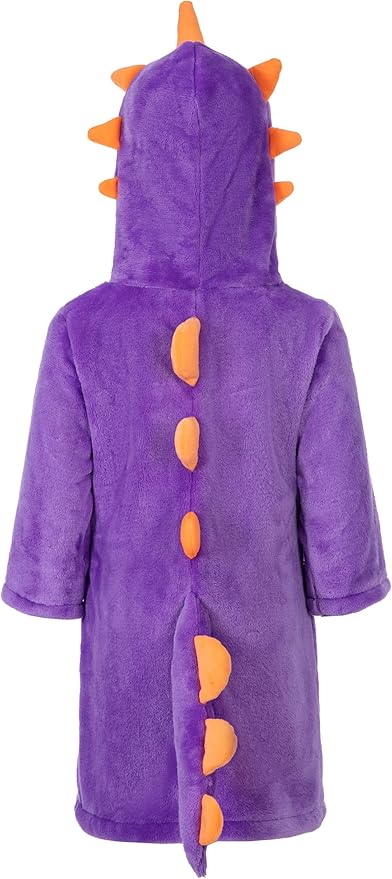 Dinosaur Boys Girls Fleece Hooded Robe Kids Toddler Warm Fuzzy Cartoon Dino Bathrobe
