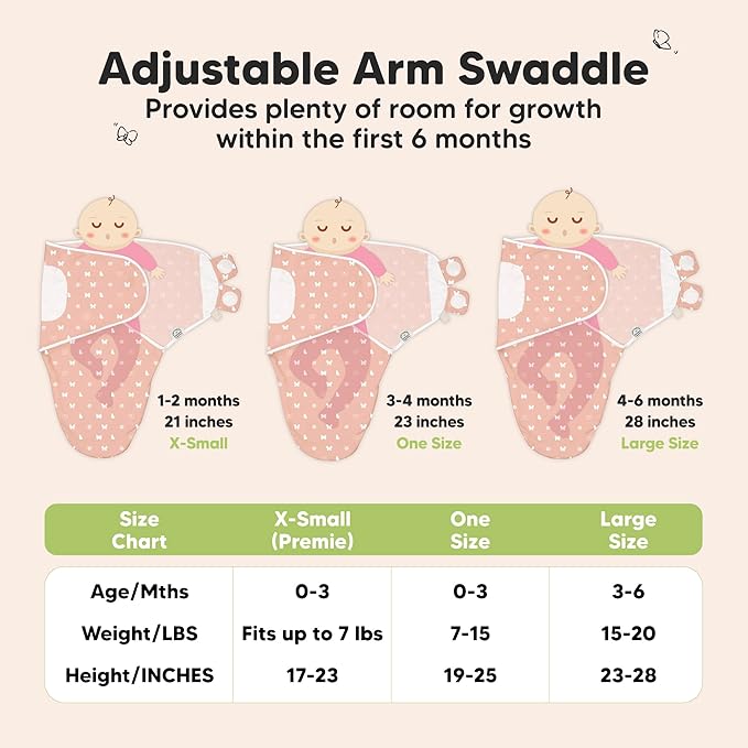 KeaBabies 3-Pack Organic Baby Swaddle Sleep Sacks - Swaddles for Newborns, Infant 0-3 Months, Baby Girls, Boys, Soft & Snug Newborn Sleep Sack, Nursery Swaddling Blankets (Butterflies, XS)