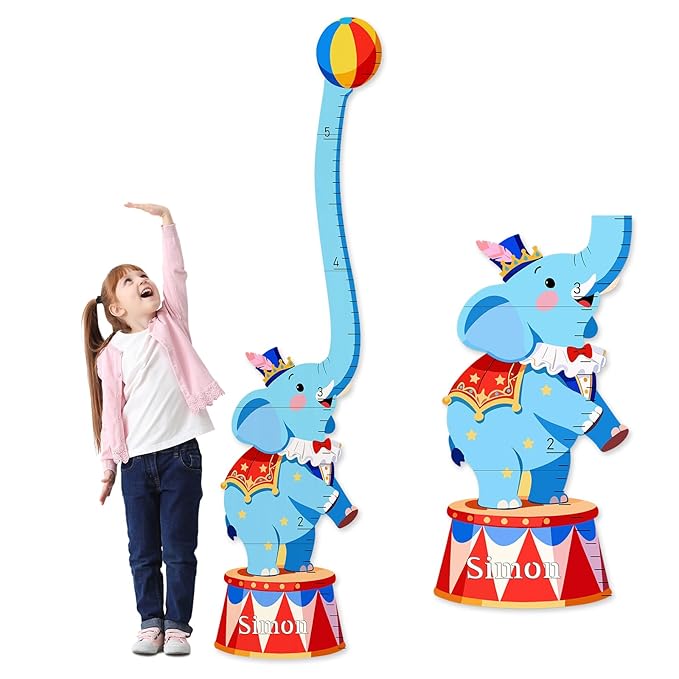 Woodemon Personalized Name Kids Growth Chart Wall, Circus Elephant Wooden Height Chart for Kids, Height Measurement for Wall Kids Room Nursery Wall Decor