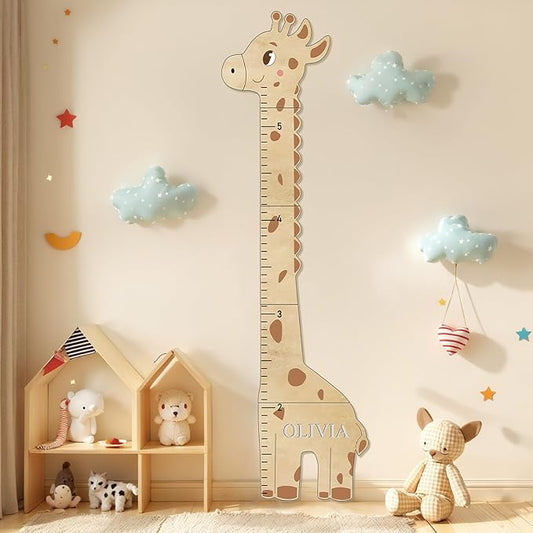 Woodemon Personalized Name Kids Growth Chart for Wall, Cute Giraffe Wooden Growth Chart Kids Height Chart, Wall Measurement for Kids, Height Chart for Wall, Growth Ruler for Children