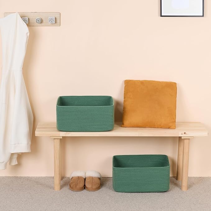 MiniArk Large Storage Baskets for Shelves, Closet Organizers Bins for Clothes Blanket Towels, Baby Nursery, Toy Baskets Box, Woven Rope Baskets, 17 x 13 x 7.5”, 2 Packs Green