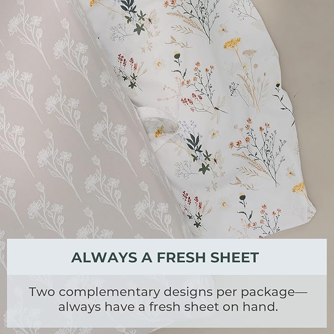 Pobibaby - 2 Pack Premium Changing Pad Cover - Ultra-Soft Jersey Knit, Stylish Floral Pattern, Safe and Snug for Baby (Wildflower)