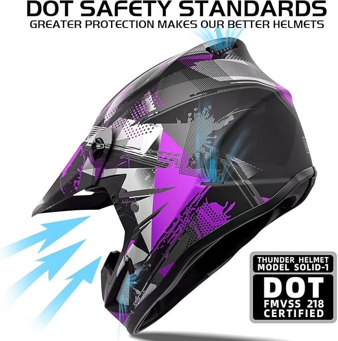 Youth Kids Motocross Helmet, Adult ATV Dirt Bike Helmet with Goggles Gloves & Mask Quick, Full Face Motorcycle Helmet with Quick Release Buckle DOT Certified