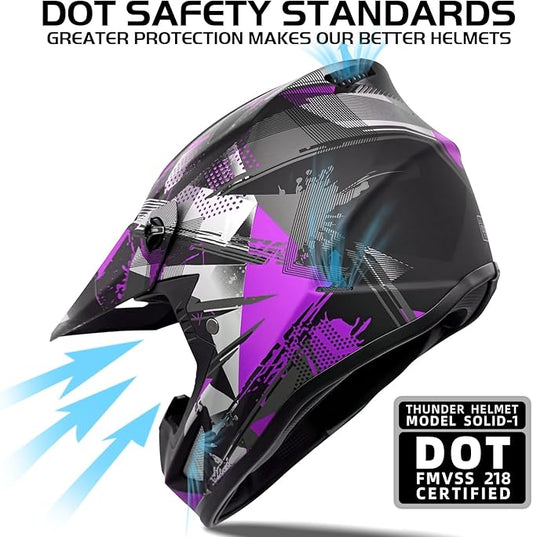 Youth Kids Motocross Helmet, Adult ATV Dirt Bike Helmet with Goggles Gloves & Mask Quick, Full Face Motorcycle Helmet with Quick Release Buckle DOT Certified