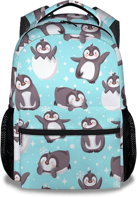 COOPASIA Cute Penguin Backpack, 16 Inch Animal Theme Bookbag with Adjustable Straps, Durable, Lightweight, Large Capacity, School Backpack for Kids Girls Boys