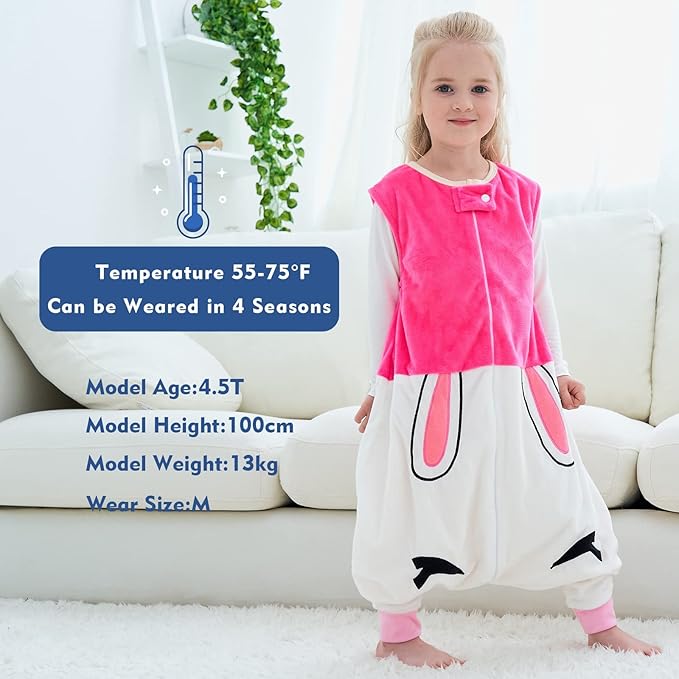 MICHLEY Toddler Sleeping Sack with Feet Newborn Infant Sleeveless Sleeping Bag 2-way Zipper Baby Wearable Blanket for Walkers,Rose Red Rabbit,1-3T