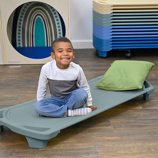 Children’s Factory SpaceLine Cot, Teal Green (Set of 4) – Standard Size 55” by 22” by 5” Standard (Pack of 4) (AFB5735AGN)