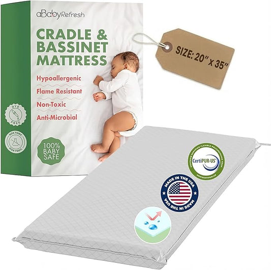 Cradle Baby Mattress and Bassinet Mattress – 2-Inch Firm Foam Baby Bed with Waterproof Vinyl Cover – Non-Toxic Hypoallergenic Cushion Pad Replacement for Infant Bed (Multiple Standard Sizes)