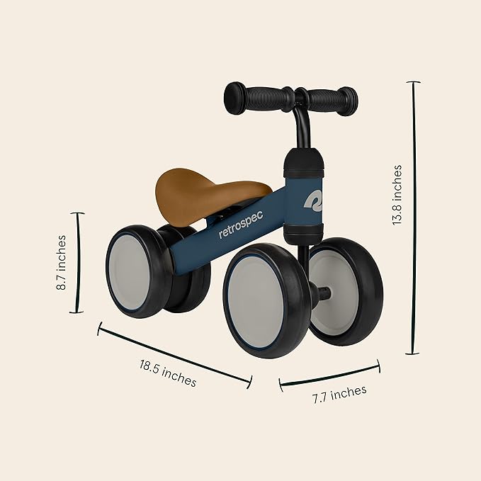 Retrospec Cricket Baby Walker Balance Bike with 4 Wheels for Ages 12-24 Months - Baby Toys & Toddler Toys for 1 Year Olds - Ride On Bicycle - Boys & Girls
