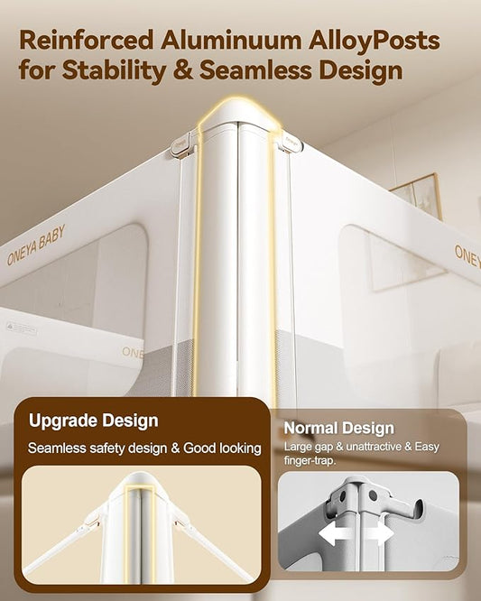 Bed Rail for Toddlers,Thickened & Reinforced Baby Bed Rail Guard for Full Bed with Double Child Lock, Upgraded Toddler Bedrails with Height Adjustable, White/Grey, 1Side 54" Lx28 H