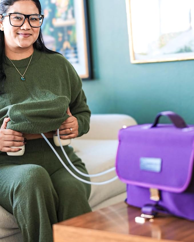 Sarah Wells Stroller Caddy & Pump Bag – Insulated Neoprene Diaper Organizer with Crossbody Strap, Machine Washable, Luggage Sleeve – Fits Single & Double Strollers (Purple)