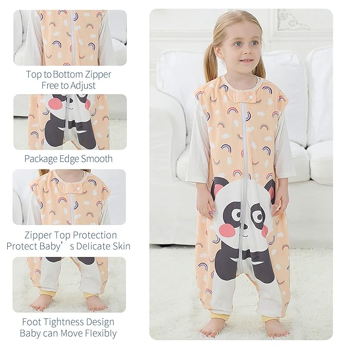 MICHLEY Toddler Sleeping Sack with Feet Newborn Infant Sleeveless Sleeping Bag 2-way Zipper Baby Wearable Blanket for Walkers,Panda,1-3T