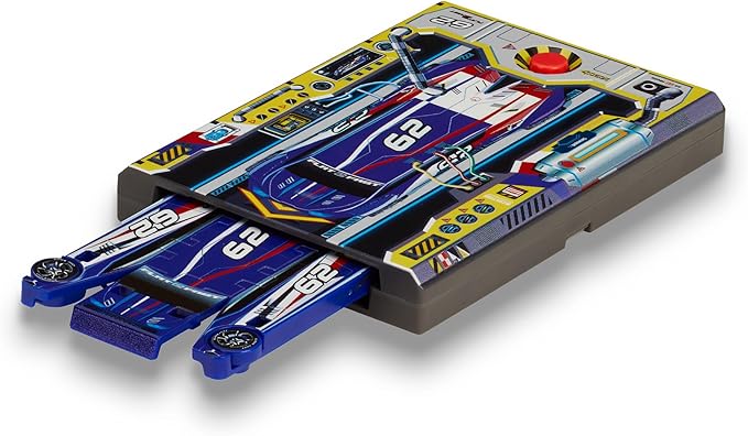 FLAT 2 FAST Original Stunt Card Racer – Flat Car Racer and Pocket Size Racecar Launcher with Built-in Button for Stunt Launching and Racing – Compact – Blue