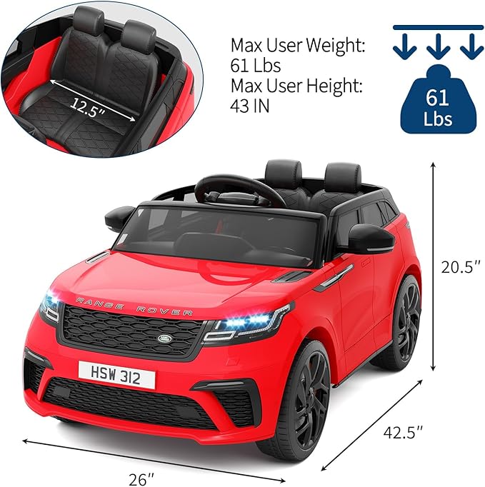 Kids Ride On Car with Remote, Licensed Land Rover Kids Electric Car, Ride On Toys for Children 4-8 with Mp3 Player, Rocking, Pull Rod (Red)
