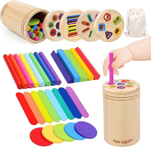 4 in 1 Montessori Toys for 2 3 4 Year Old, Wooden Color Sorting Toys for Toddlers 1-3, Preschool Learning Activities Fine Motor Matching Games, Stocking Stuffers for 18 Month Old Kids
