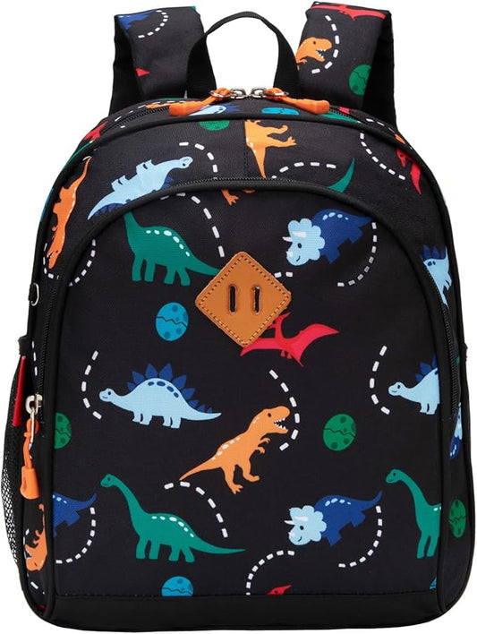 JinBeryl Toddler Backpack for Boys or Girls, Little Kids Backpack for Preschool or Kindergarten (Dinosaur Black, Mini)