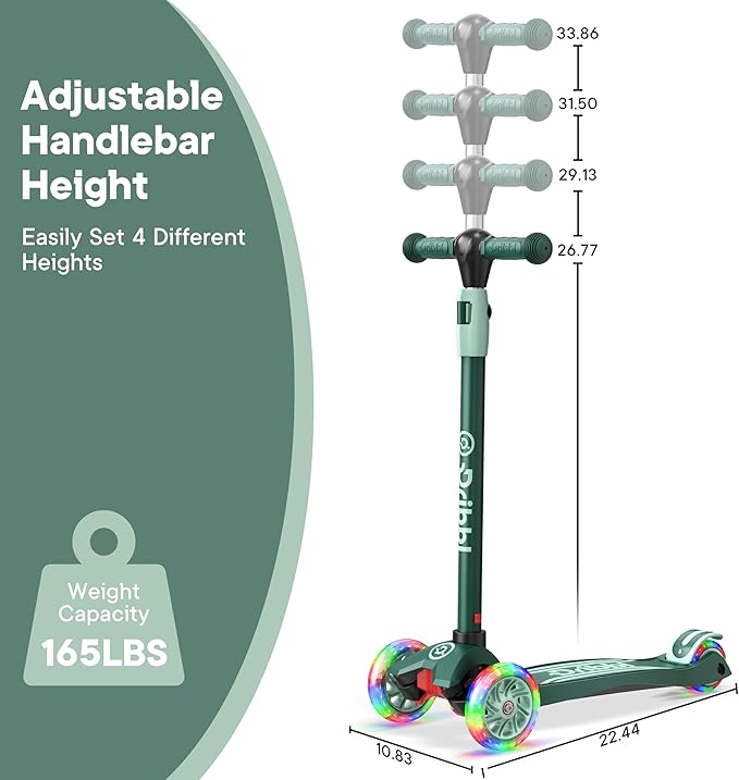 Dribbl 3-Wheel Kids Scooter - Lean-to-Steer Technology, Adjustable Height Handlebar, Wide Anti-Slip Deck, Scooter for Boys & Girls Ages 3+, Child Safety Approved, Support Riders Up to 165 lbs, Aqua