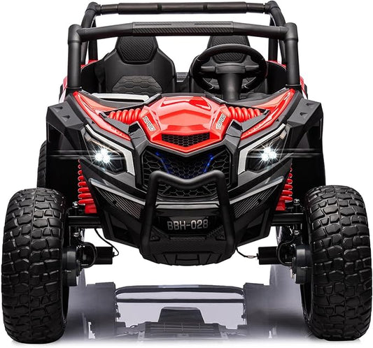 MOLACHI 2 Adjustable Seater Kids Ride on Car Truck, 24V Children Electric Cars, 4WD Soft Start Kid Remote Control Vehicle with EVA Wheels, 3 Speeds,4 Shock Absorbers, Bluetooth, Music & Horn -RED
