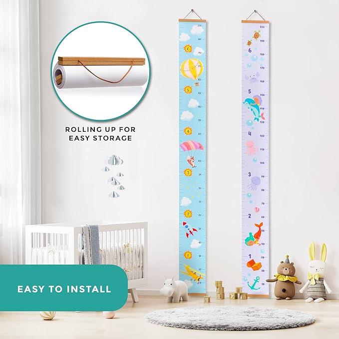 RubyRoo Baby Growth Chart - Growth Chart for Kids - Nursery or Toddler Room Wall Decor for Boy - Removable Roll Up Canvas Children Height Measure Chart with Wood Frame - 7.9" x 79" Adventure Theme