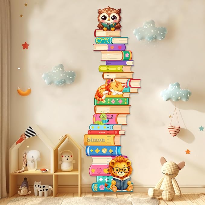 Woodemon Personalized Name Wooden Growth Charts for Kids, Stacks of Book Height Measurement for Wall Girls Boys Teen Room Nursery Decor