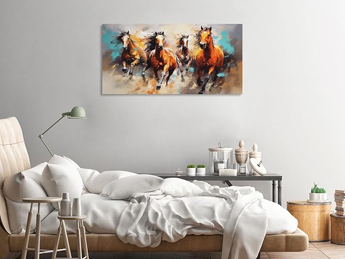 KUNHAAH Wall Art Canvas Painting Running Horse 1 Piece Symbolizes Success and Power Abstract Artistic Background Picture Poster Print Framed Ready to Hang for Living Room Bedroom 71x36inch