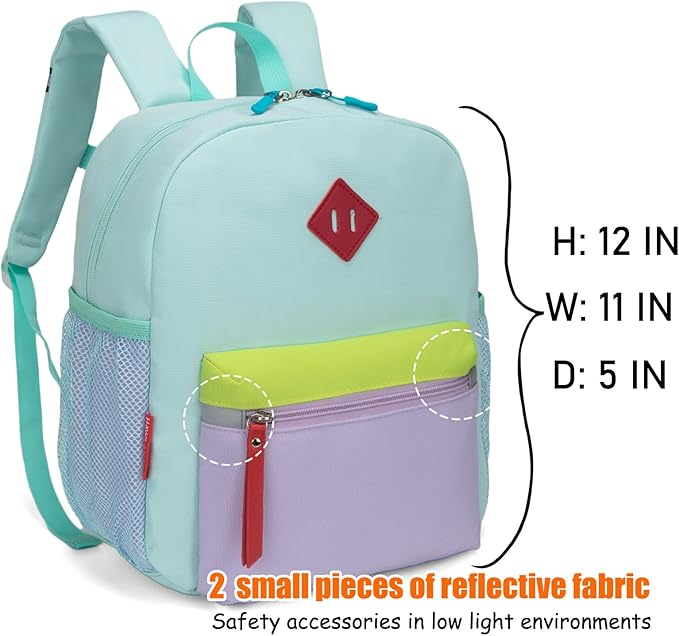 HawLander Little Kids Backpack for Boys or Girls, Toddler School Bag Fits 3 to 6 years old, Light Green, 12 Inch
