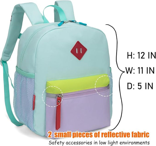 HawLander Little Kids Backpack for Boys or Girls, Toddler School Bag Fits 3 to 6 years old, Light Green, 12 Inch