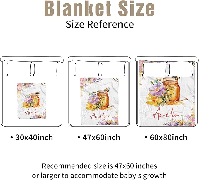 Personalized Baby Crib Bedding Set, Custom Name Colorful Bee Baby Bedding 2-Pcs Set - Soft Double Layer Dotted Blanket and Fitted Sheet, Nursery Bedding for Newborn Boys Girls, Perfect Shower Gift