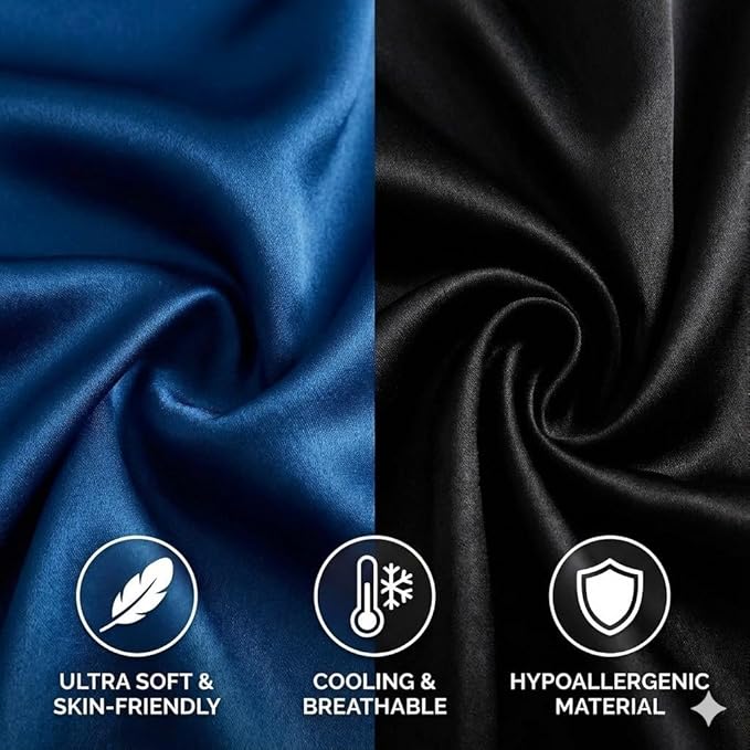 Pro Goleem Satin Mini Crib Sheets 2 Pack, Blue & Black Silky Soft Fitted Sheet for Baby Hair Protection, 38"x24"x5" Breathable Mattress Cover Compatible with Pack n Play & Portable Crib