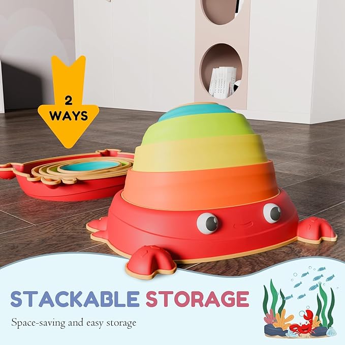makarci Crab Stepping Stones for Kids,5pcs Double Anti-Slip Balance Sensory Stepping Stones Promoting Toddlers’ Sensory and Coordination Development，Indoor and Outdoor Play for Kids 3-8