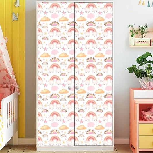 Boho Peel and Stick Wallpaper Watercolors Rainbow Wall Paper Removable Self-Adhesive Contact Paper for Girls Bedroom Art Mural Cabinets Art Vinyl Films Baby Nursery Covering Stickers 15.7x62.9IN