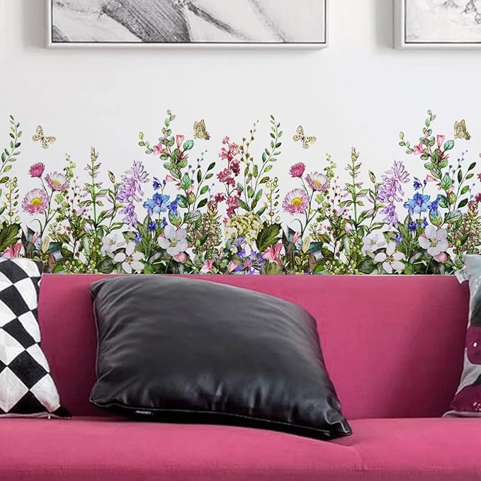4 Pieces Flowers Wall Decals Vinyl Flowers Wall Stickers Removable Floral Murals Peel and Stick Colorful Flower Decor for Girls Bedroom Living Room Nursery (Vibrant)