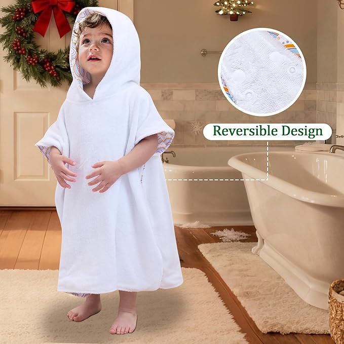 VOOVA & MOVAS Double-Layered Toddler Poncho Towel with Hood (2-4 Years, 20x21 Inches) | Ultra Soft & Absorbent Cotton | Thick Baby Bath Towel for Swimming, Beach, Shower & Winter, Rainbow
