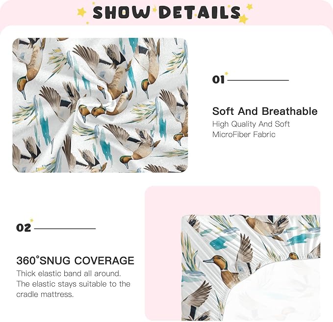 Fitted Crib Sheets for Baby Boys or Girls Soft Breathable Baby Play Yard Sheet for Standard Size Crib Mattress 39x27in Colorful Pattern Cute Wild Ducks