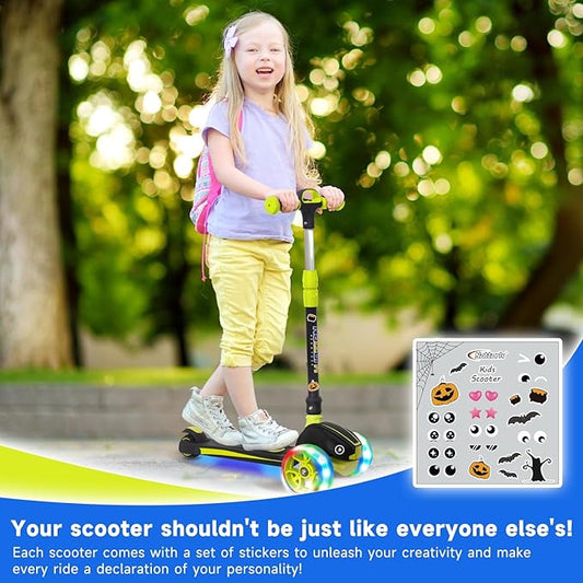 Nattork Kids Scooter for Age 3-8, Toddler Scooter with 4 Adjustable Height for Boys & Girls, Light Up 3-Wheels Foldable Kick Scooter, Lean to Steer, 120LB Weight Capacity