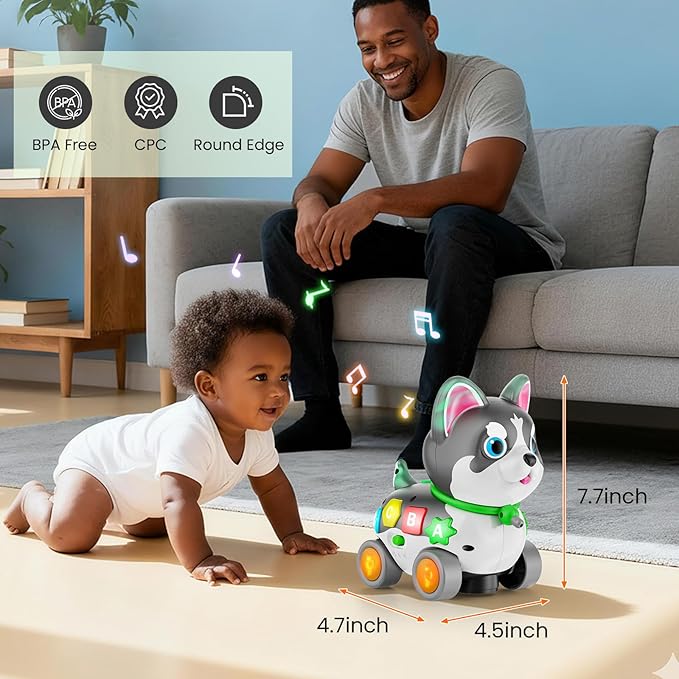 Musical Baby Toys 6-12 Month, Crawling Puppy for 1 Year Old Boy Girl Gift, Infant Educational Learning Toys for Toddlers 1-3, 1st Birthday (Black)