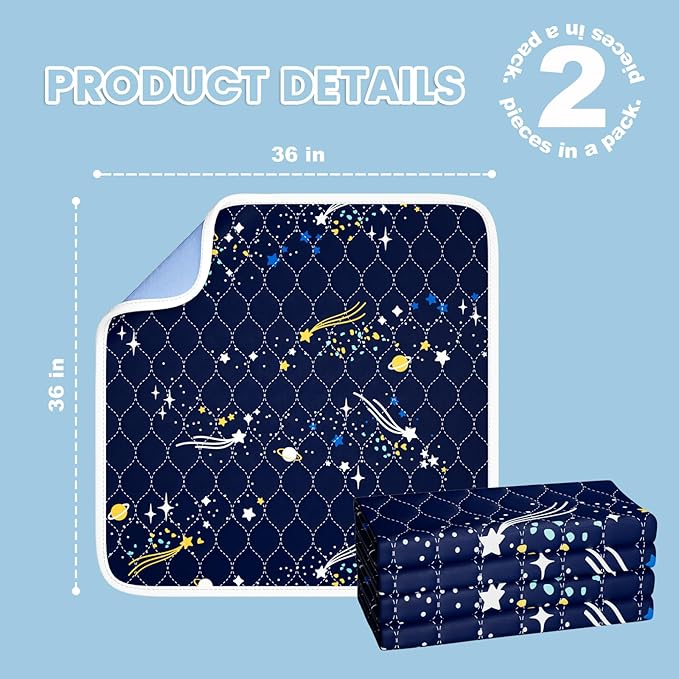 Bed Wetting Pads for Kids & Toddlers, 36"x36" 5 Layer Waterproof Washable Pee Pads, Potty Training Mattress Protector, Absorbent Chuck Pads Non Slip for Bedwetting Kids, Hospitals, Pet (Blue,2Pcs)