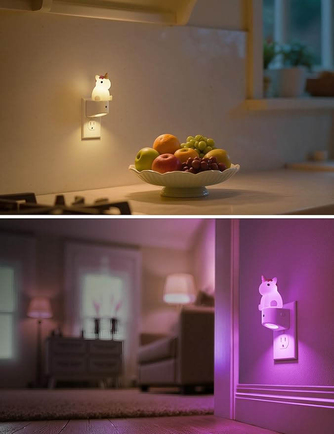 L LOHAS LED Plug-in Night Light for Kids, Cute Color Changing LED Night Light with Dusk to Dawn Sensor, Christmas, Birthday Gift Nightlight for Girls & Kids, Room Decor