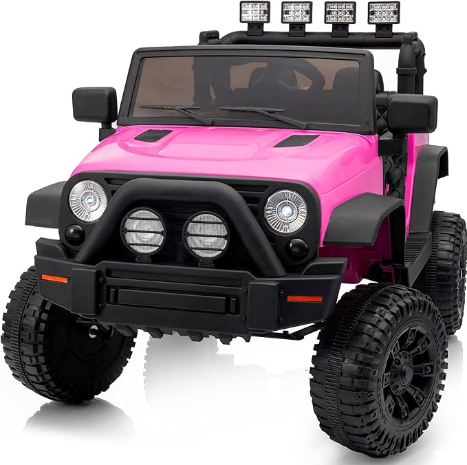 Kids Ride on Car Toy, 12V Electric Car for Kids with Remote Control, LED Light - Hot Pink