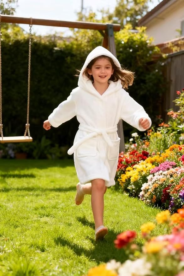 Boys Girls Robe Kids Flannel Hooded Bathrobe Sleepwear Pajamas Toddler Soft Plush Robes for Girls 2-16 Years