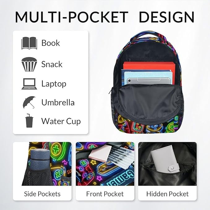 Kids Backpack Boys - Large Capacity School Bags with Lunch Bag Set - Cool Gamer Bookbag for Middle School & Travel - Kid School Supplies