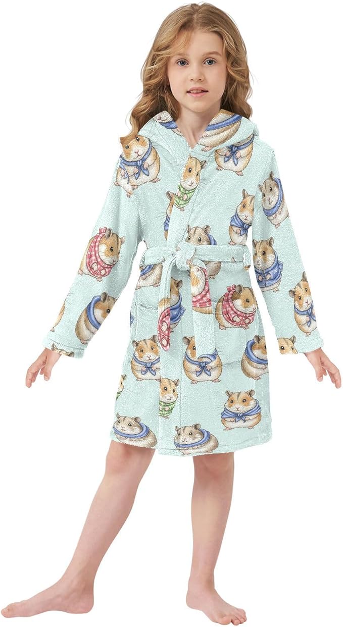 Toddler Baby Hooded Bathrobe for Boys Girls Soft Plush Bath Towel Robe with 2 Pockets for 2-12 Years