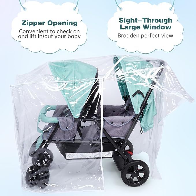 Double Stroller Rain Cover, Waterproof Weather Shield for Tandem Double Stroller, Twins Stroller Cover for Rain/Wind/Snow/Cold/Dust, Childseat Stroller Weather Shield, Baby Outdoor Accessories