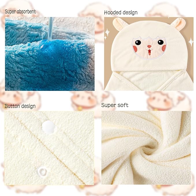 Toddler Bath Towel Baby Towels with Hood 27.5"X55" Ultra Absorbent Soft Bathrobe Blanket Kids Shower Towel for Girls and Boys(White-Goat)